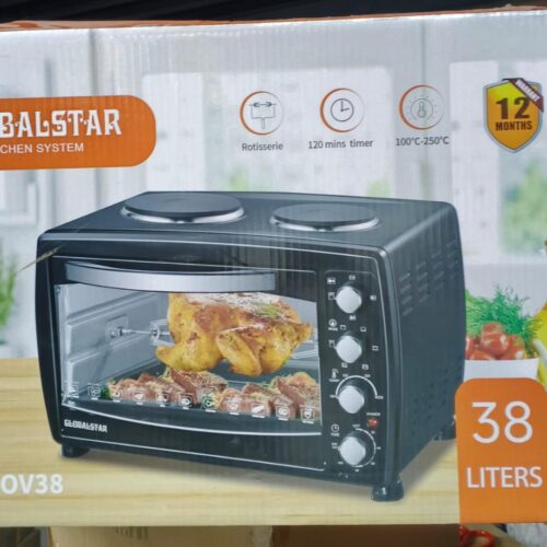 38 Litres Globalstar Oven with Rotisserie and Double Hot Plate Spacious 38-litre capacity ideal for family cooking Built-in rotisserie for perfect roasted meats Dual hot plates for convenient stovetop cooking Adjustable temperature and timer controls Sleek stainless steel finish for modern kitchens Energy-efficient and multipurpose appliance Compact design with powerful performance The 38 Litres Globalstar oven with rotisserie and double hot plate is a multifunctional kitchen appliance designed to handle a wide range of cooking tasks. Whether you're baking, roasting, grilling, or boiling, this oven delivers exceptional results in one compact unit. It’s a game-changer for homes with limited space or for anyone looking to simplify meal preparation without compromising on quality. With a generous 38-litre capacity, the oven interior is spacious enough to accommodate whole chickens, medium-sized turkeys, or multiple dishes at once. This makes the 38 Litres Globalstar oven with rotisserie and double hot plate an excellent choice for families, entertainers, and anyone who loves preparing large meals. You can bake cakes, roast vegetables, or grill meats with ease, all within the same appliance. One of the standout features is the built-in rotisserie function. The rotisserie rod slowly turns meat over time to ensure even cooking and that crispy golden finish everyone loves. Whether you're preparing roast chicken, lamb, or kebabs, the 38 Litres Globalstar oven with rotisserie and double hot plate delivers professional-level results right in your home kitchen. The rotation allows the juices to self-baste, locking in flavor and moisture. Adding to its versatility are the double hot plates on top of the oven. These can be used simultaneously or separately, offering additional cooking options. You can boil pasta on one plate while the oven roasts a chicken and the second plate fries vegetables. This setup is particularly useful in small kitchens, bedsitters, or vacation homes where a full stove might not be available. With the 38 Litres Globalstar oven with rotisserie and double hot plate, multitasking becomes a breeze. Temperature control is another major strength of this oven. The adjustable thermostat allows you to set precise heat levels depending on the meal you're preparing. Whether you're slow-cooking a stew or baking delicate pastries, you’re in complete control. The 38 Litres Globalstar oven with rotisserie and double hot plate also comes with a timer feature, letting you set and forget your dishes until they're perfectly done. Design-wise, this appliance scores high on aesthetics and durability. The stainless steel finish gives it a premium look while making it easy to clean and resistant to rust or stains. The compact build means it won't take up much space on your counter or tabletop, yet it still packs a powerful performance. The 38 Litres Globalstar oven with rotisserie and double hot plate is made for modern kitchens where style and function meet. Another key benefit is its energy efficiency. Compared to using a large conventional oven and multiple burners, this combo unit conserves energy by focusing heat where it's needed. The 38 Litres Globalstar oven with rotisserie and double hot plate allows you to cook a full meal with less electricity, making it an eco-friendly choice as well as a budget-friendly one. Safety is also built into this appliance. It features a cool-touch handle, non-slip feet, and auto shut-off options that protect both the user and the appliance itself. The door is made from heat-resistant tempered glass, giving you visibility without opening the oven and losing heat. These thoughtful design elements make the 38 Litres Globalstar oven with rotisserie and double hot plate a reliable and secure choice for any household. Cleaning and maintenance are hassle-free. The crumb tray collects food particles and grease, while the interior is easy to wipe down after use. The accessories, including the rotisserie rod and baking trays, are removable and dishwasher-safe. With the 38 Litres Globalstar oven with rotisserie and double hot plate, you spend less time cleaning and more time enjoying your meals. For people living in urban apartments, dorm rooms, or cottages, this oven is a space-saving miracle. It combines several appliances into one, freeing up room while maximizing functionality. Even in fully equipped kitchens, it serves as a valuable secondary oven for holiday meals or dinner parties. The 38 Litres Globalstar oven with rotisserie and double hot plate adapts to your needs and makes cooking more enjoyable. Whether you're a beginner cook or a seasoned chef, this oven supports a wide range of recipes. From crispy pizzas and baked lasagna to grilled fish and sautéed vegetables, the possibilities are endless. The consistent heat distribution ensures even cooking every time. With the 38 Litres Globalstar oven with rotisserie and double hot plate, culinary creativity is just a dial away. It’s also a great option for small business owners like bakers, caterers, or roadside vendors who need reliable cooking equipment. The portability and multifunctionality allow the 38 Litres Globalstar oven with rotisserie and double hot plate to support fast-paced, high-volume food preparation. Its commercial-grade quality wrapped in a domestic-friendly size makes it a unique and practical investment. Gift-wise, this oven is a thoughtful present for newlyweds, students, or anyone setting up a new home. It's also perfect for Mother’s Day, birthdays, or festive holidays. The 38 Litres Globalstar oven with rotisserie and double hot plate adds real value and makes daily life more convenient and delicious. Overall, the 38 Litres Globalstar oven with rotisserie and double hot plate is a powerhouse in a compact form. It replaces the need for multiple appliances, making it a must-have for smart kitchens. With style, durability, and unmatched versatility, this oven offers the best of modern cooking technology in one sleek package.